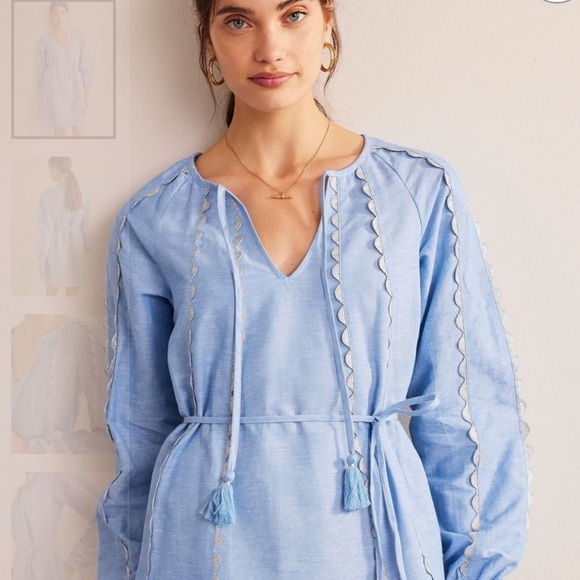 Biden Ric Rac Light Blue Tunic Dress with Tassel Details. Size 16R - Picture 1 of 15